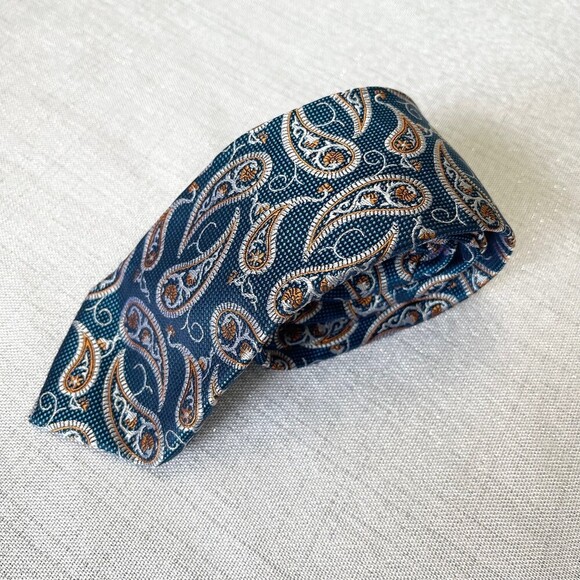 Tattersal London Blue Paisley Men’s Tie. 100% Silk - Picture 8 of 11